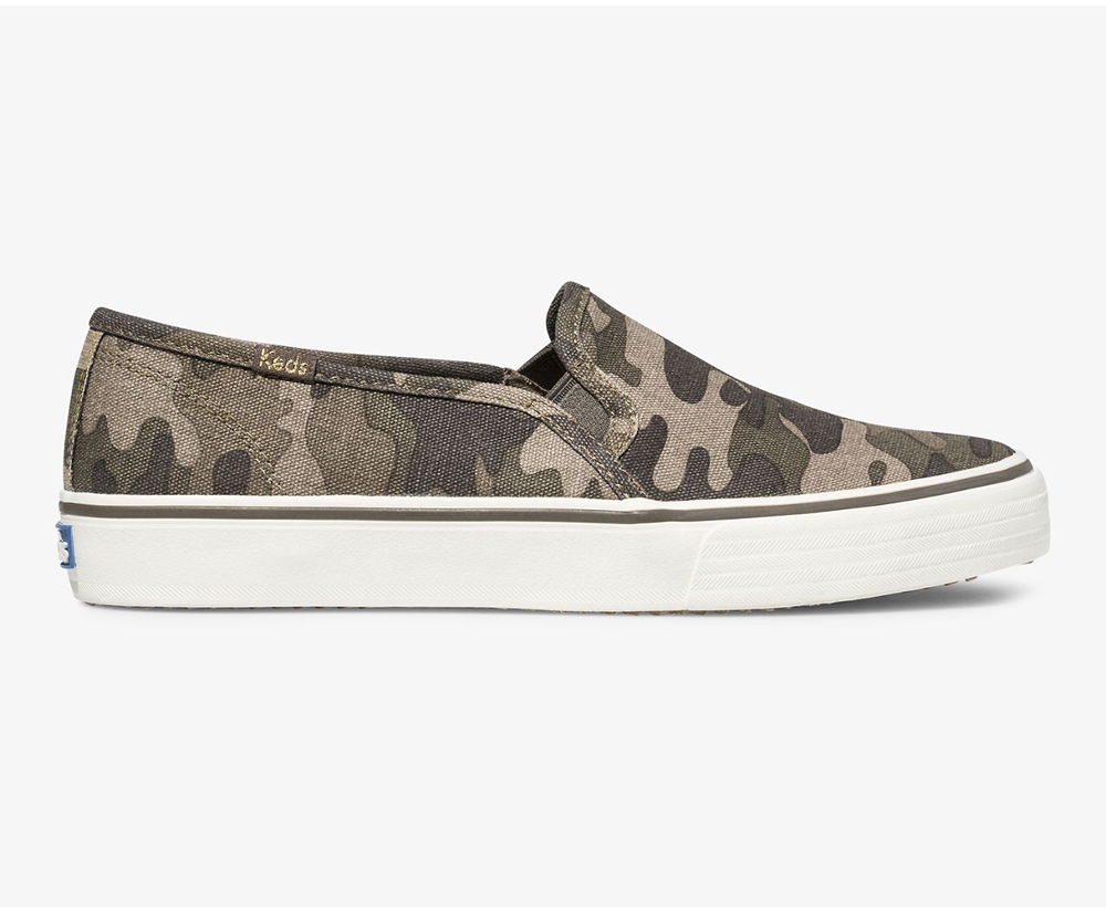 Slip Ons Keds Mujer Verde Oliva - Washable Double Decker Camo - 374-ZNQKDW